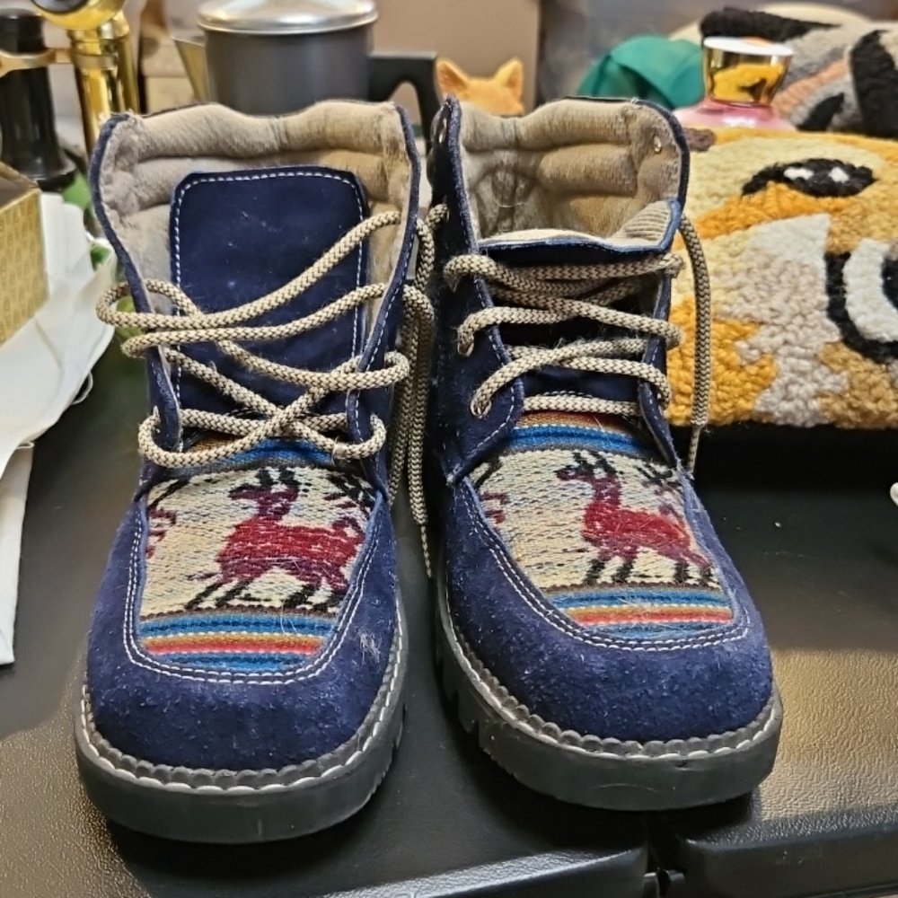 Ollantay Inka Shoe Blue Ankle Boots Deer Design